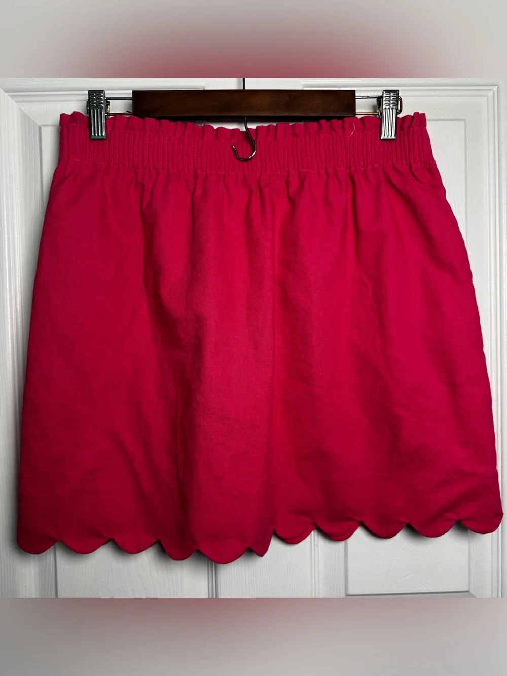 J.Crew Linen Blend Scalloped Hem Skirt Hot Pink Pull-On Elastic Waist Size 8